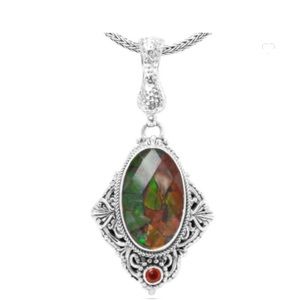 SARDA Ammolite Quartz Doublet and Carnelian pendant enhancer! NWT!